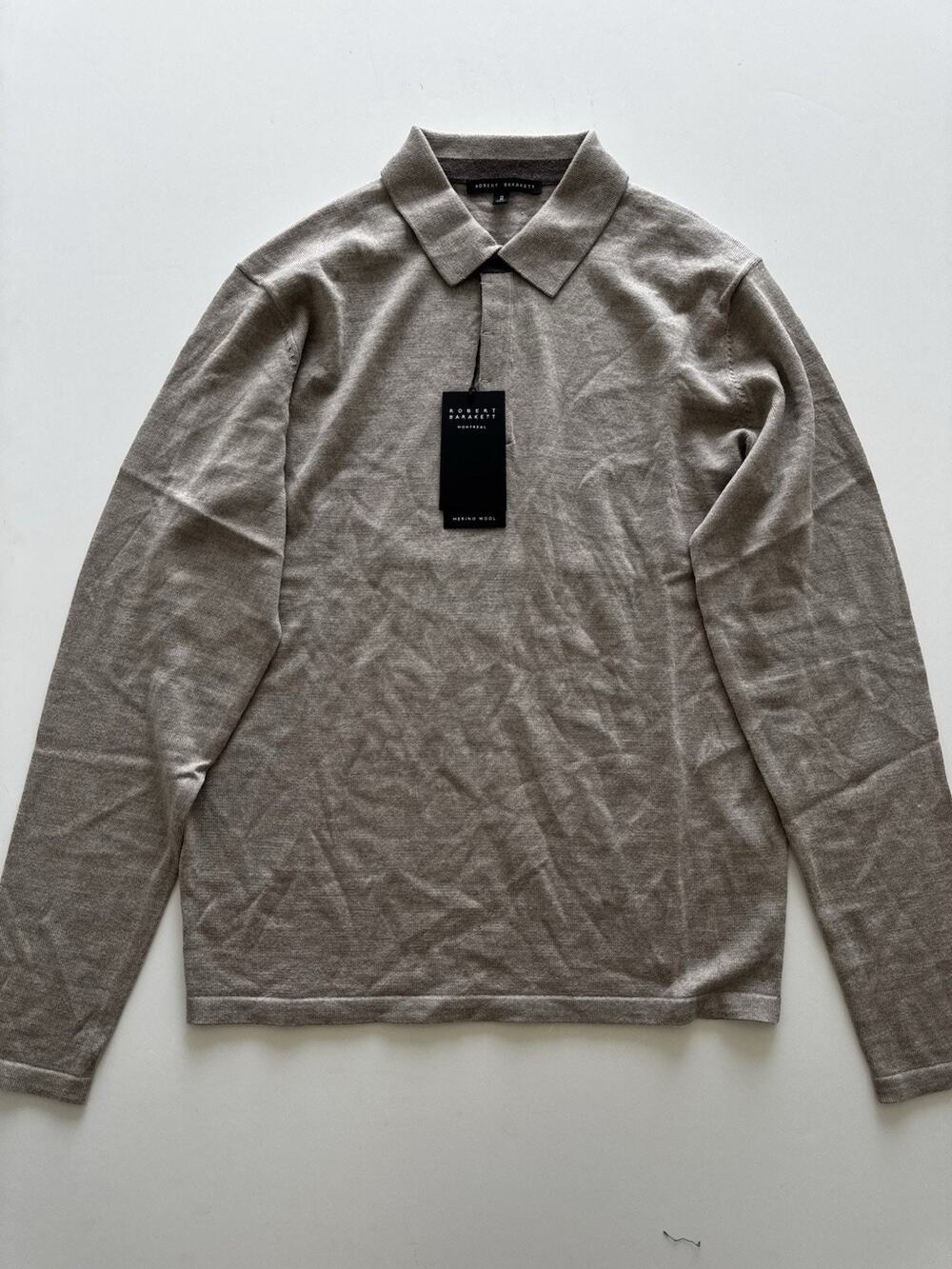 Robert Barakett Thomas Long Sleeve Sweater Polo Mens Oatmeal Medium